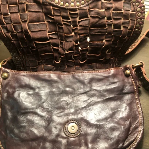 Frye Stacy Studded Leather Woven Shoulder Bag - Rare - Picture 6 of 15